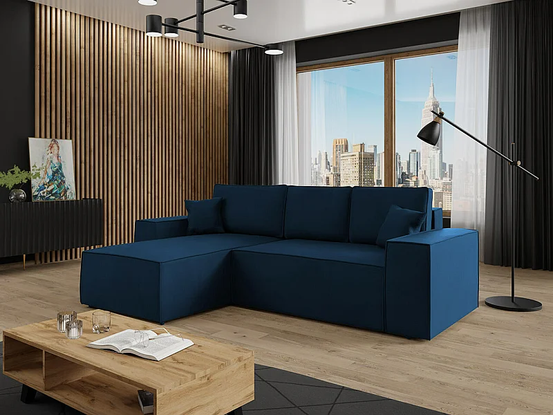Sofá rinconero Clovis 108, Azul, Función de descanso, Almacenaje, 279x174x94cm