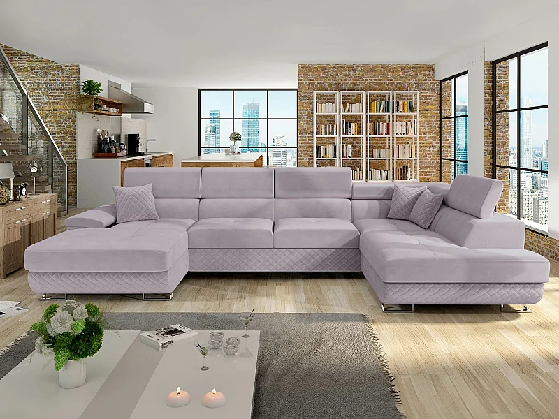 Canapé d'angle Comfivo 241, Pourpre, Fonction de couchage, Boîte de literie, 345x202x71cm