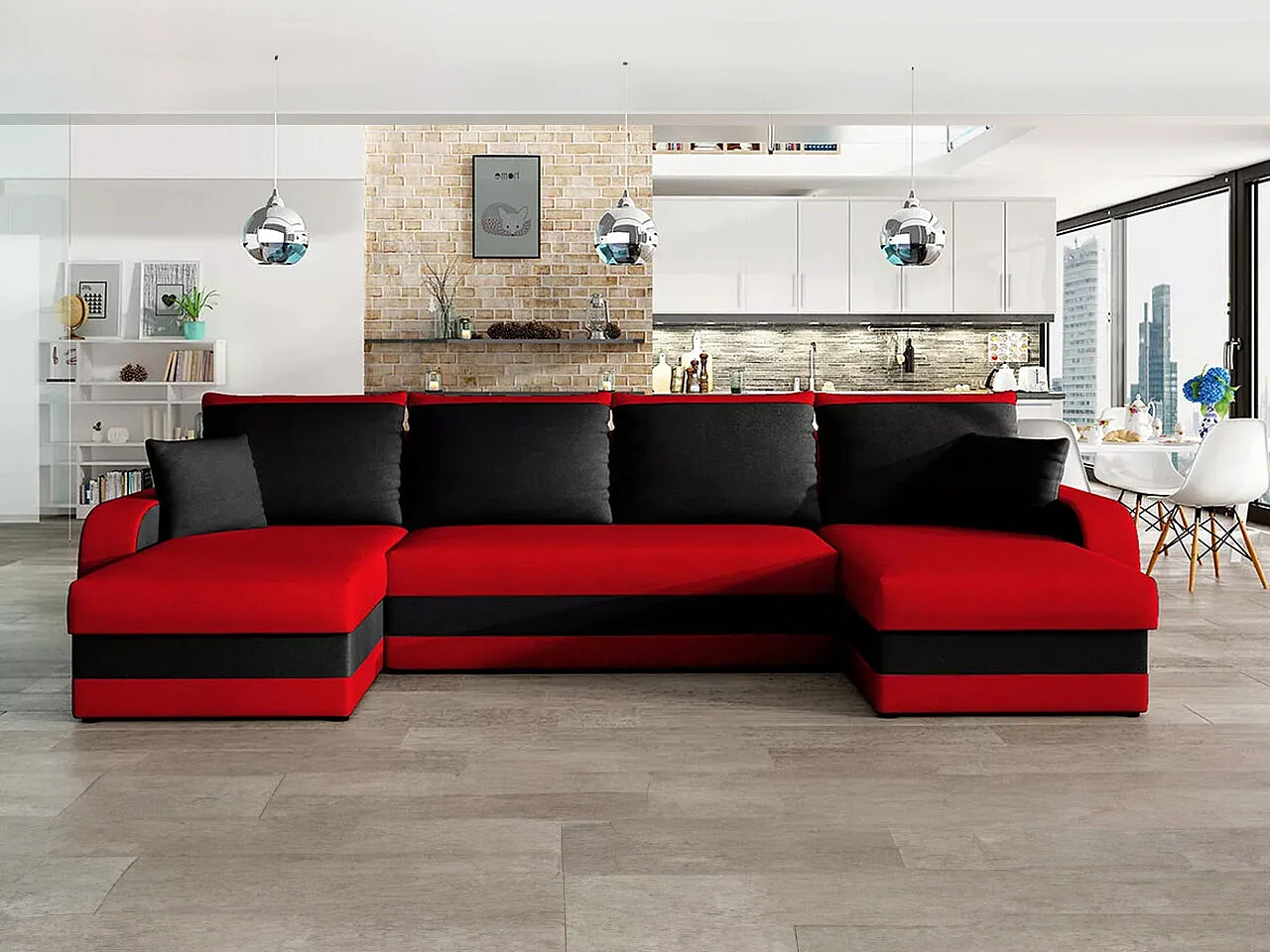 Canapé d'angle Comfivo 233, Rouge, Fonction de couchage, Boîte de literie, 304x140x80cm