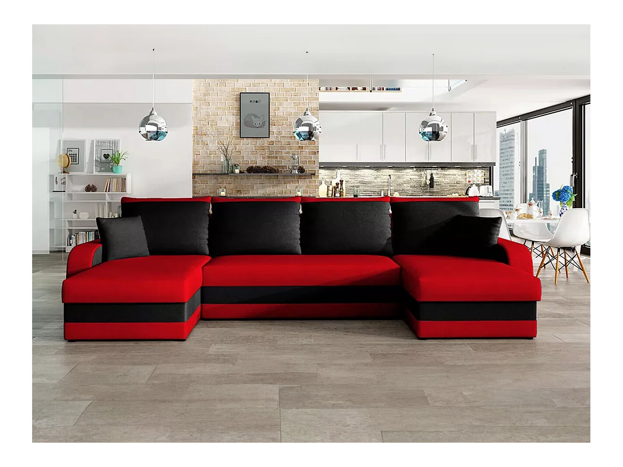 Sofá rinconero Comfivo 233, Rojo, Función de descanso, Almacenaje, 304x140x80cm