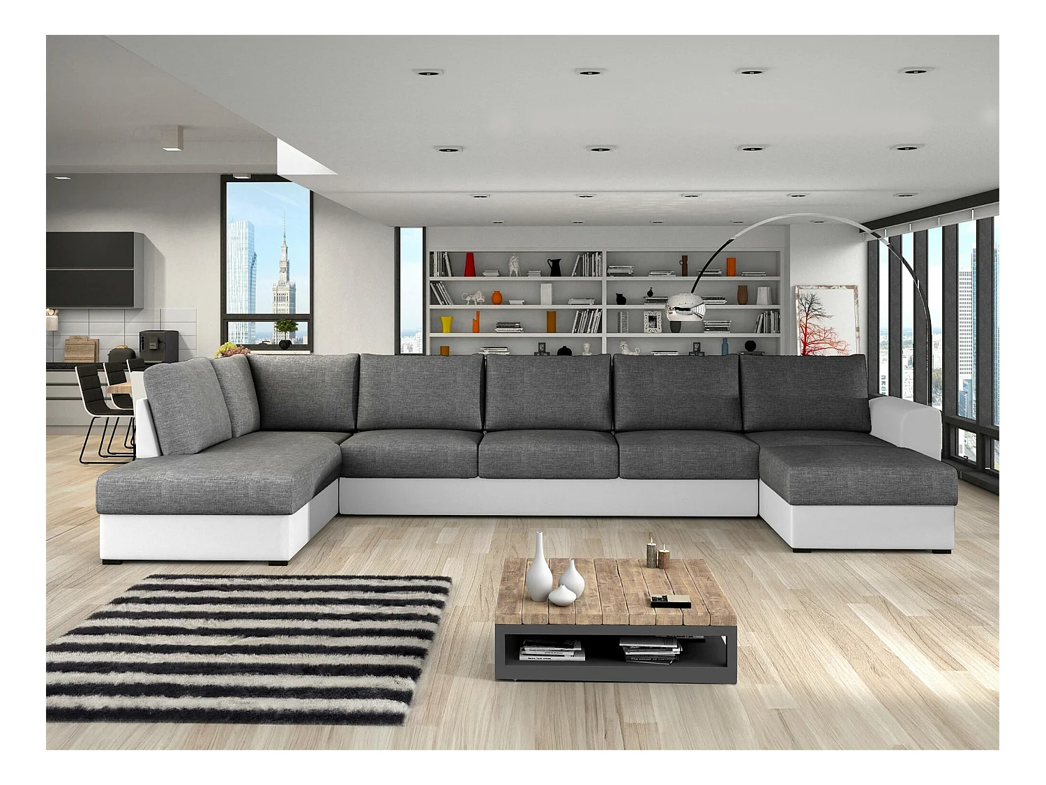Canapé d'angle Comfivo 191, Gris, Fonction de couchage, Boîte de literie, 370x186x85cm