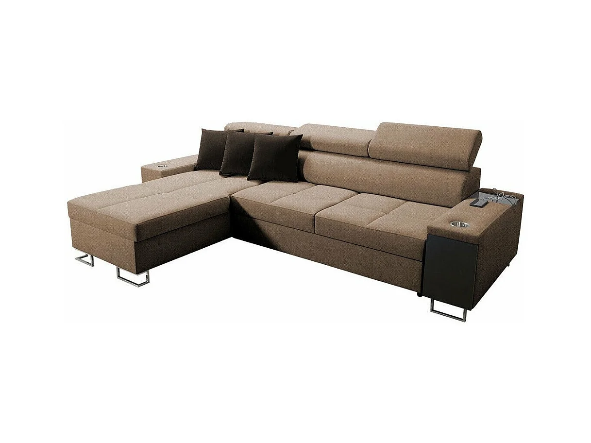 Canapé d'angle Pearland 107, Marron, Fonction de couchage, Boîte de literie, 272x170x84cm