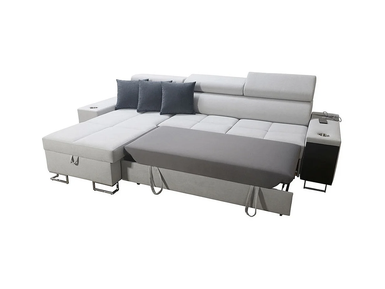 Canapé d'angle Pearland 107, Marron, Fonction de couchage, Boîte de literie, 272x170x84cm