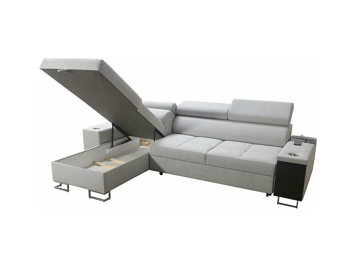 Canapé d'angle Pearland 107, Marron, Fonction de couchage, Boîte de literie, 272x170x84cm