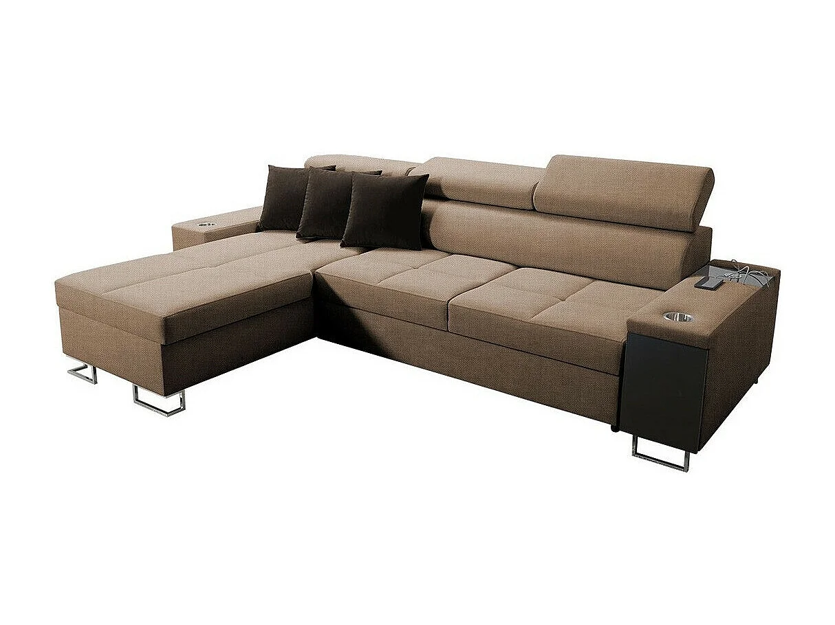 Canapé d'angle Pearland 107, Marron, Fonction de couchage, Boîte de literie, 272x170x84cm