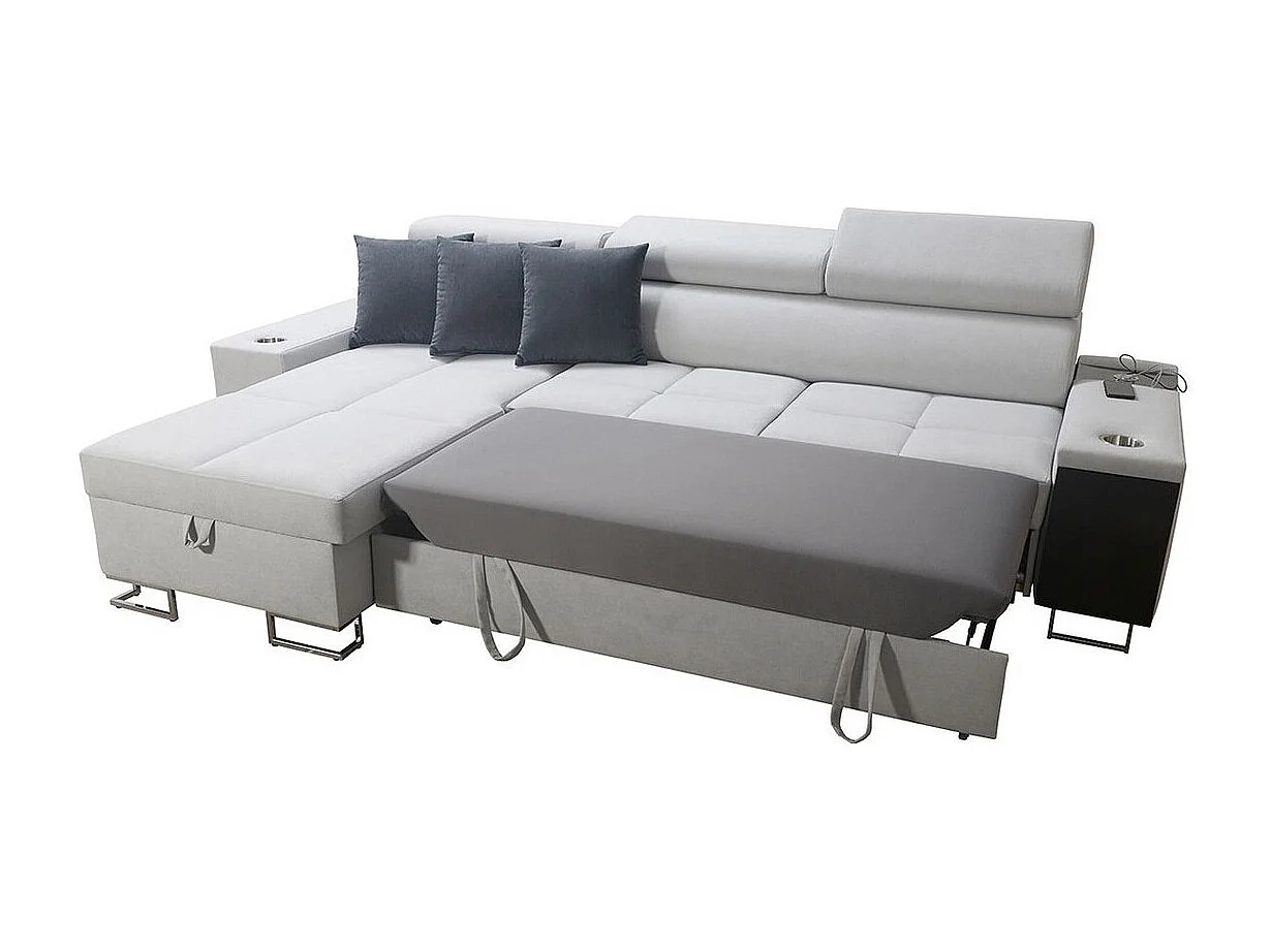 Canapé d'angle Pearland 107, Marron, Fonction de couchage, Boîte de literie, 272x170x84cm