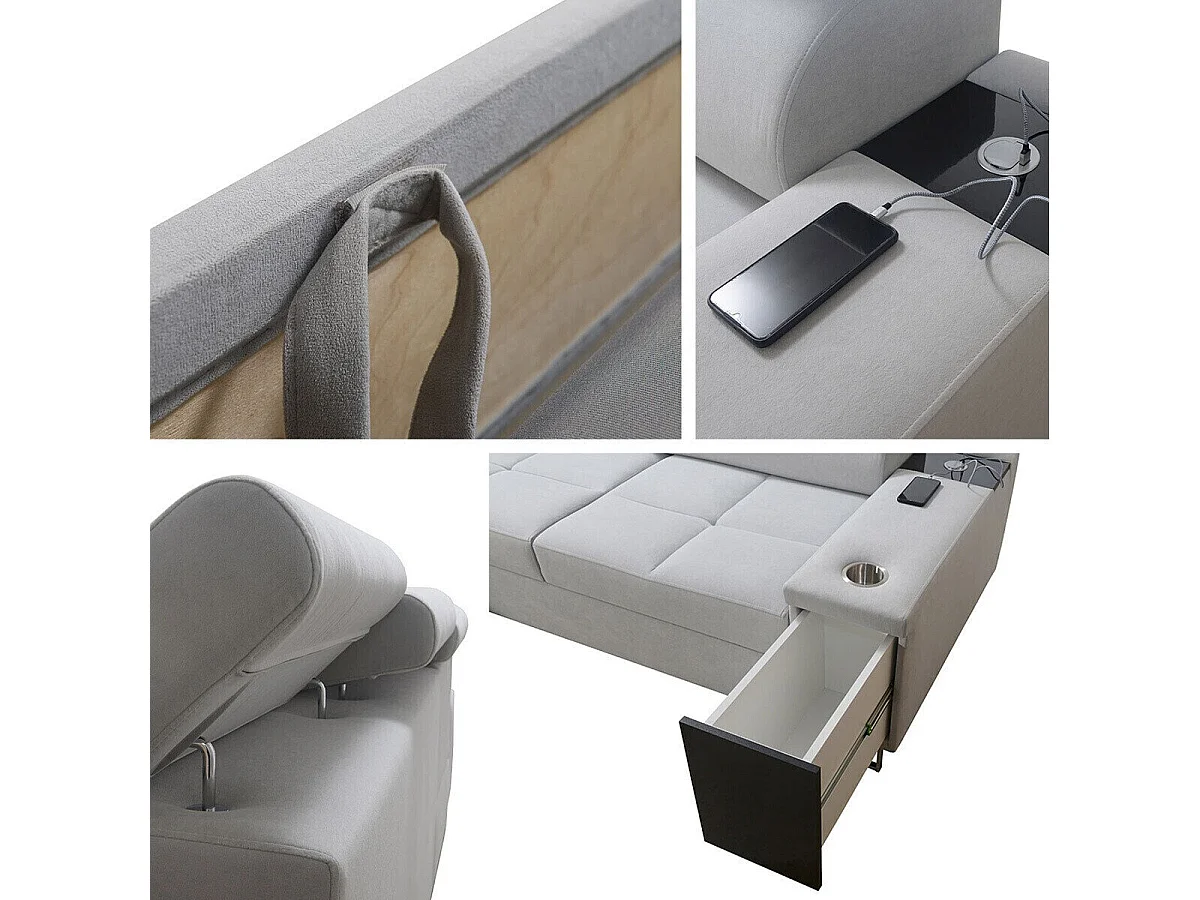 Canapé d'angle Pearland 107, Marron, Fonction de couchage, Boîte de literie, 272x170x84cm