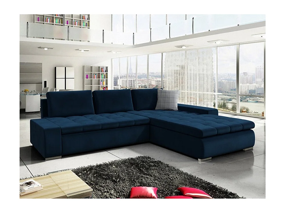 Canapé d'angle Comfivo 147, Bleu, Fonction de couchage, Boîte de literie, 302x213x80cm
