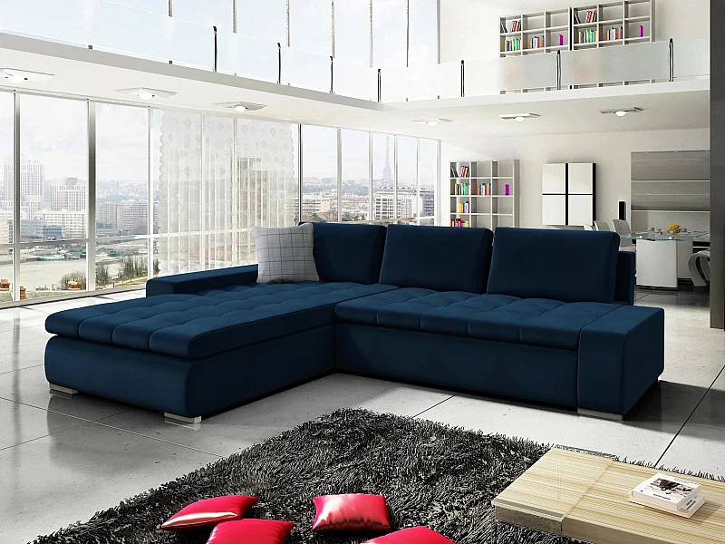 Sofá rinconero Comfivo 147, Azul, Función de descanso, Almacenaje, 302x213x80cm