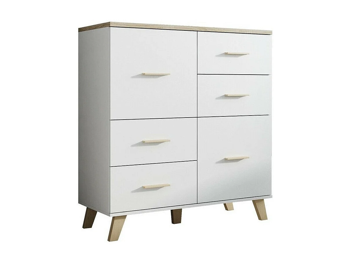 Commode Larfloi 104, Sonoma chêne|Blanc, Tiroirs et portes, Nombre de tiroirs: 4, 119cm