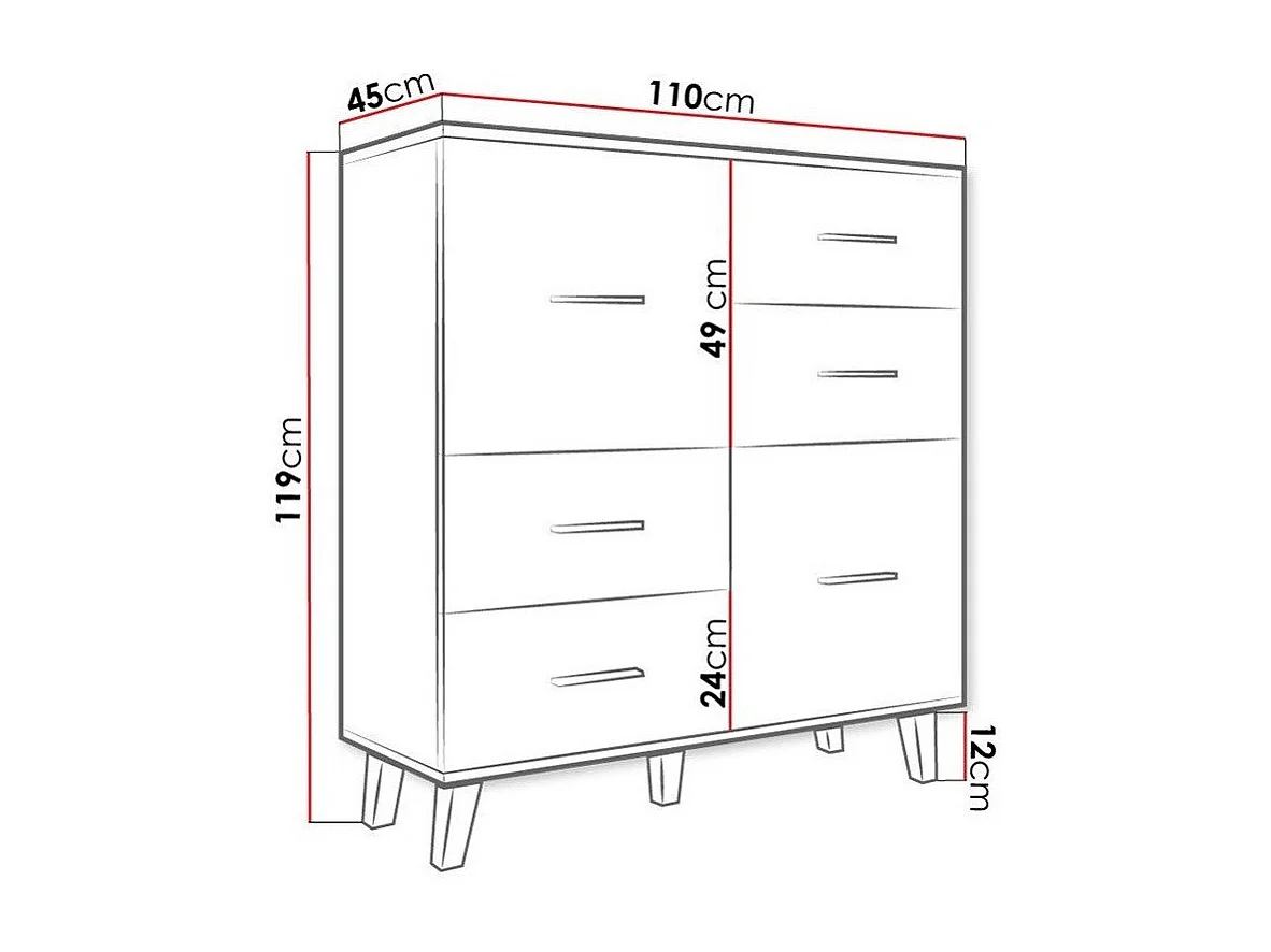Commode Larfloi 104, Sonoma chêne|Blanc, Tiroirs et portes, Nombre de tiroirs: 4, 119cm