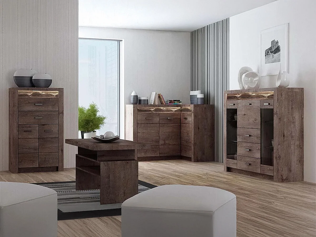 Cómoda Serfeno 103, Fresno oscuro, Con cajones y puertas, Número de cajones: 2, 127x76cm