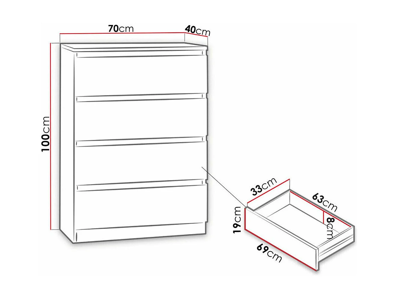 Cassettiera Comfivo 160, Bianco, Con cassetti, Numero di cassetti: 4.00, 100x70x40cm