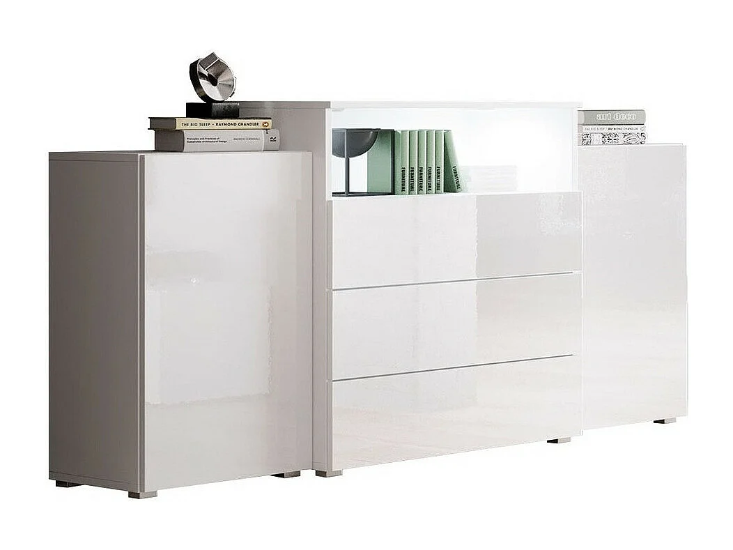 Commode Sarasota 127, Blanc brillant|Blanc, Tiroirs et portes, Nombre de tiroirs: 3, 81cm