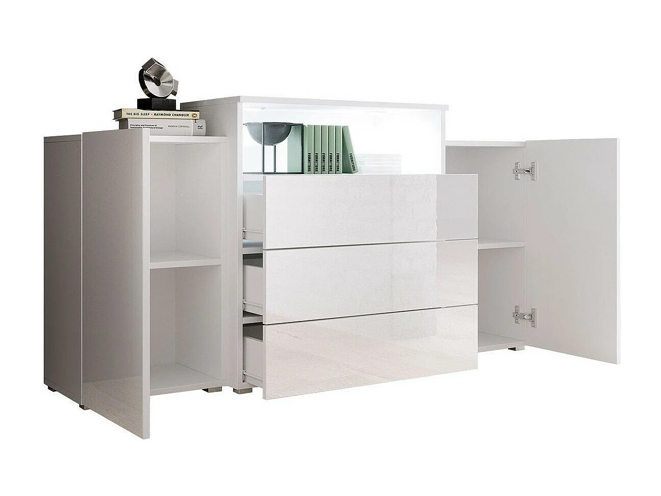 Commode Sarasota 127, Blanc brillant|Blanc, Tiroirs et portes, Nombre de tiroirs: 3, 81cm