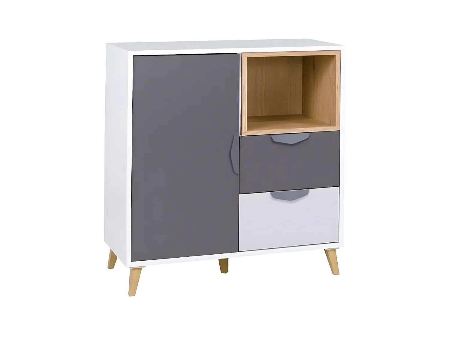 Commode Domvera 108, Chêne de Lefkas|Blanc|Graphite|Gris, Avec tiroirs et portes, 84x80cm