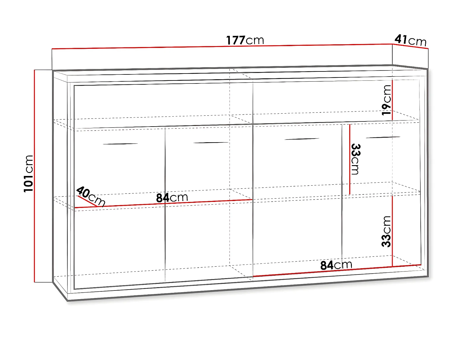 Cómoda Etrmoni 105, Com gavetas e portas, Número de gavetas: 2