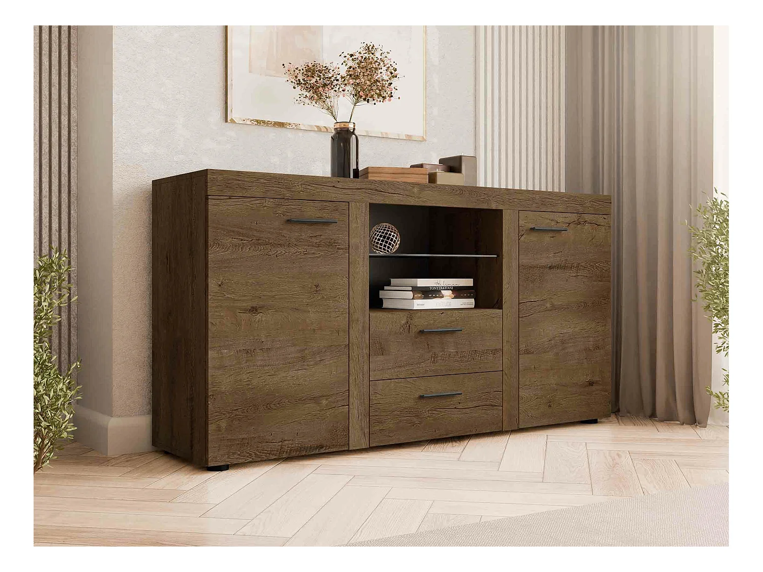 Commode Tucson 104, Chêne de Lefkas, Avec tiroirs et portes, Nombre de tiroirs: 2, 82cm