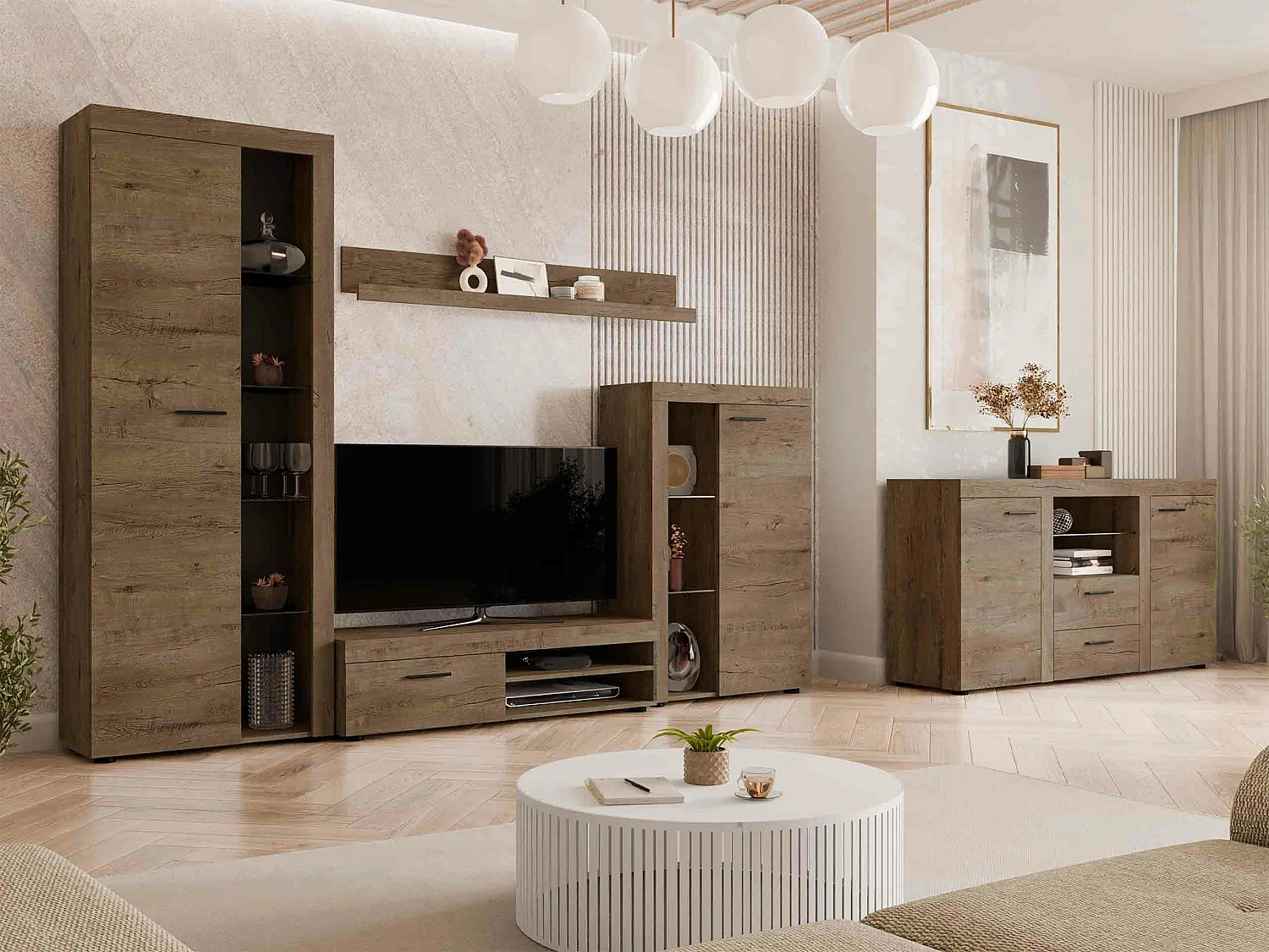 Commode Tucson 104, Chêne de Lefkas, Tiroirs et portes, Nombre de tiroirs: 2, 82x157x40cm