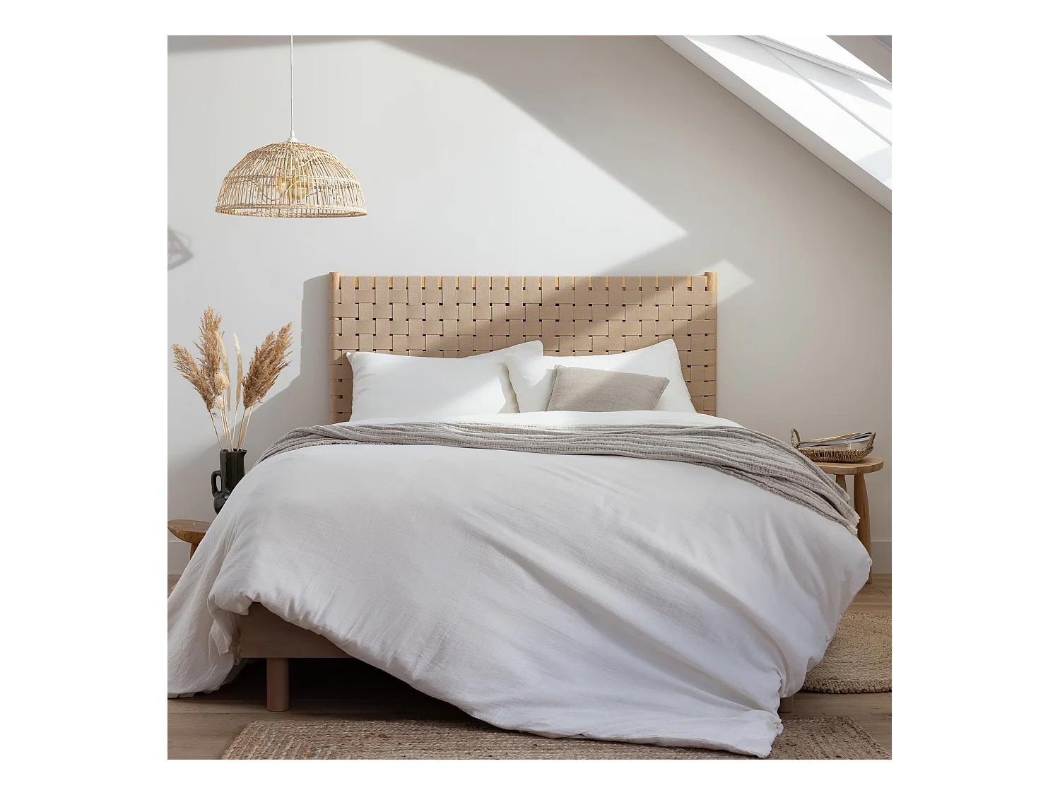 Tête de lit à lanières 160 cm en bois naturel - Terre de Nuit