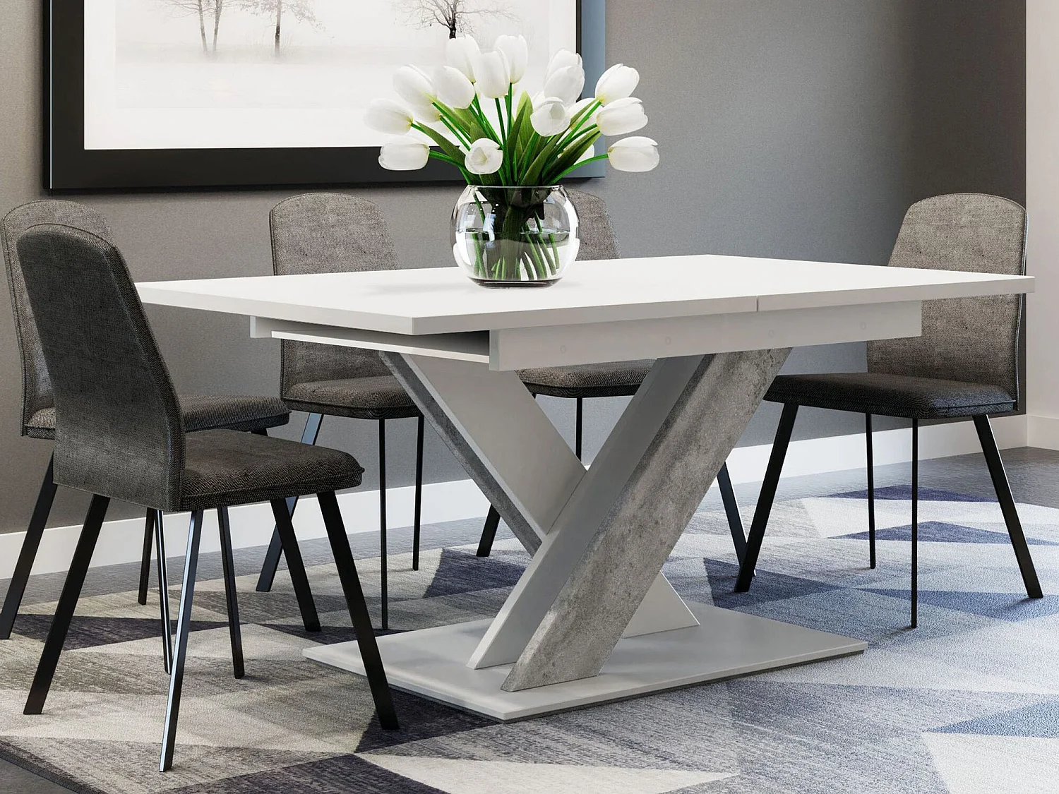 Table Goodyear 103, Béton|Blanc, 76x80x140cm, Disponible, Stratifié