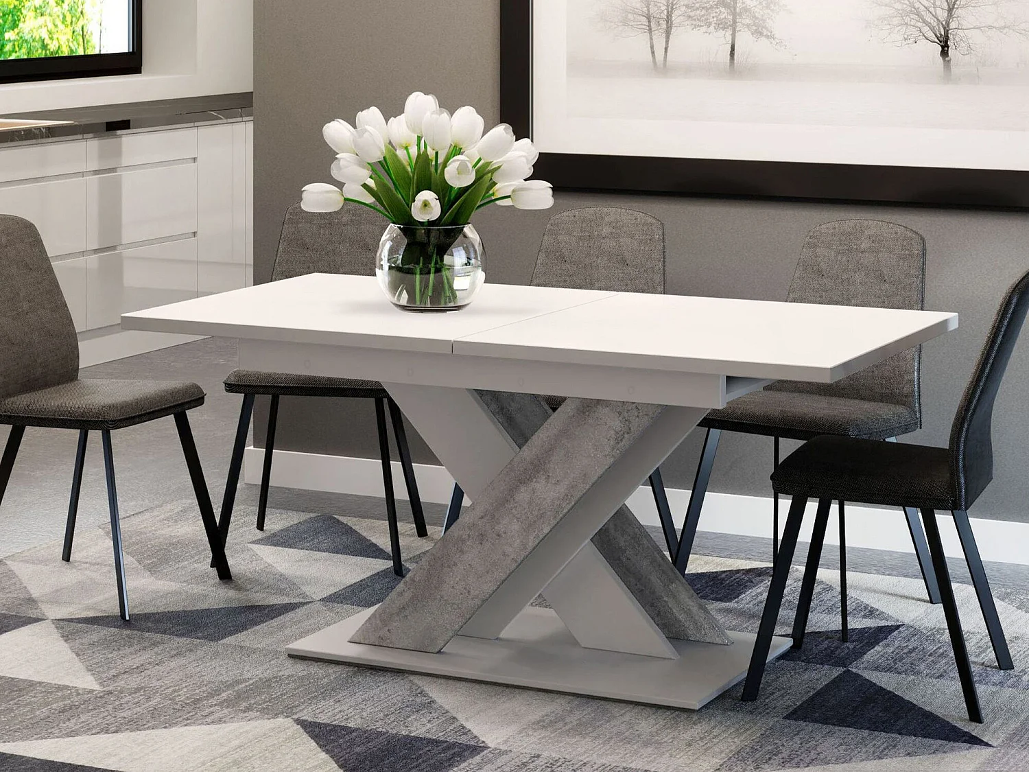 Table Goodyear 103, Béton|Blanc, 76x80x140cm, Disponible, Stratifié