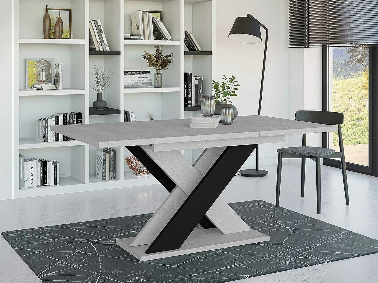 Mesa Goodyear 117, Negro|Gris, 75x90x120cm, Alargamiento, Aglomerado laminado