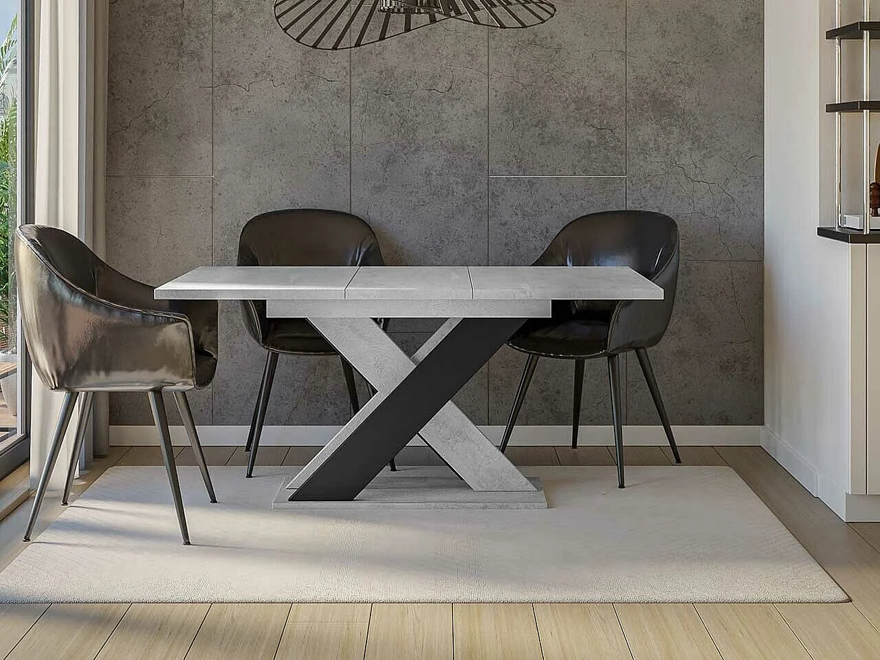 Mesa Goodyear 117, Negro|Gris, 75x90x120cm, Alargamiento, Aglomerado laminado