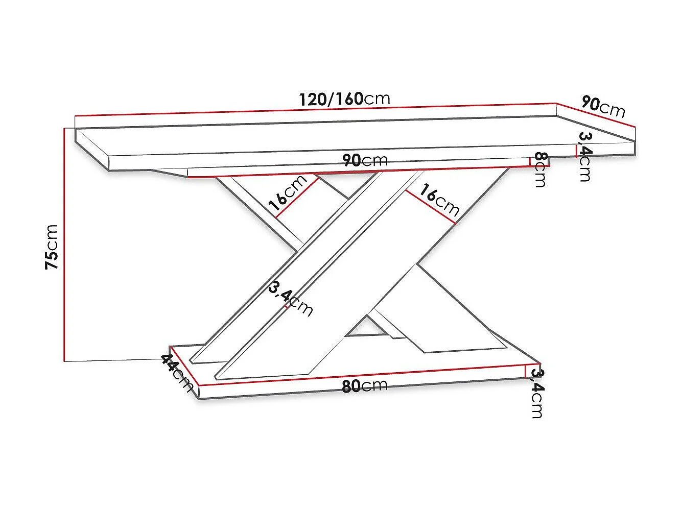 Mesa Goodyear 117, Negro|Gris, 75x90x120cm, Alargamiento, Aglomerado laminado