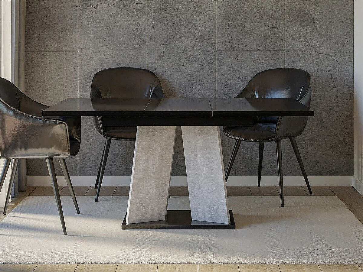 Table Goodyear 107, Noir brillant|Béton, 75x90x120cm, Disponible, Stratifié
