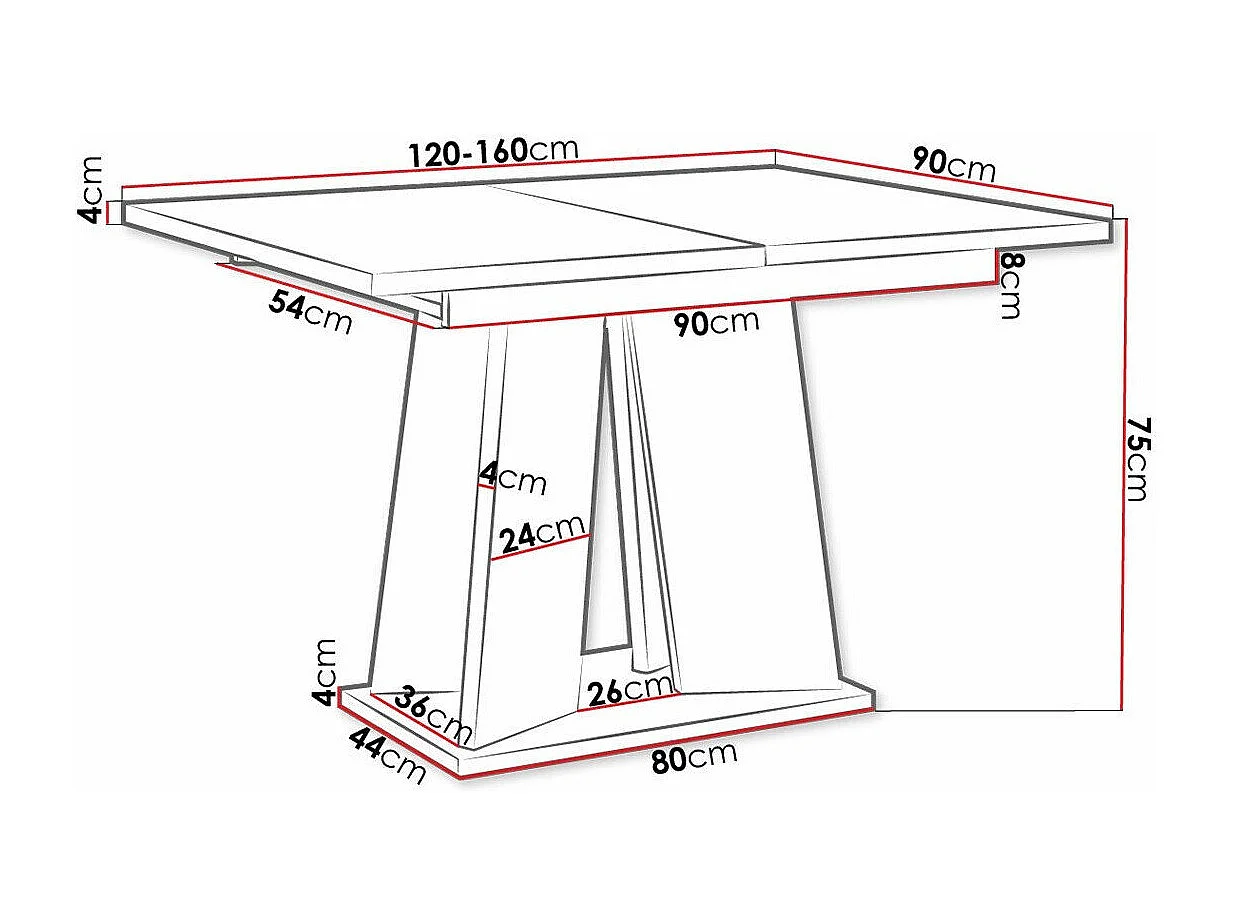 Table Goodyear 107, Noir brillant|Béton, 75x90x120cm, Disponible, Stratifié