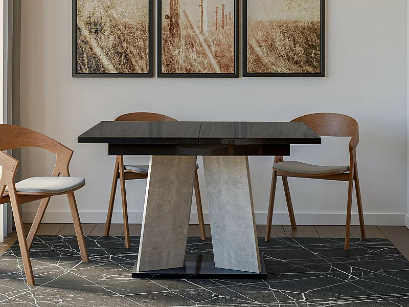 Table Goodyear 107, Noir brillant|Béton, 75x90x120cm, Disponible, Stratifié