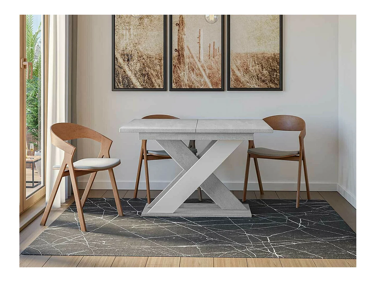 Tavolo Goodyear 117, Bianco|Grigio, 75x90x120cm, Con, Truciolare laminato