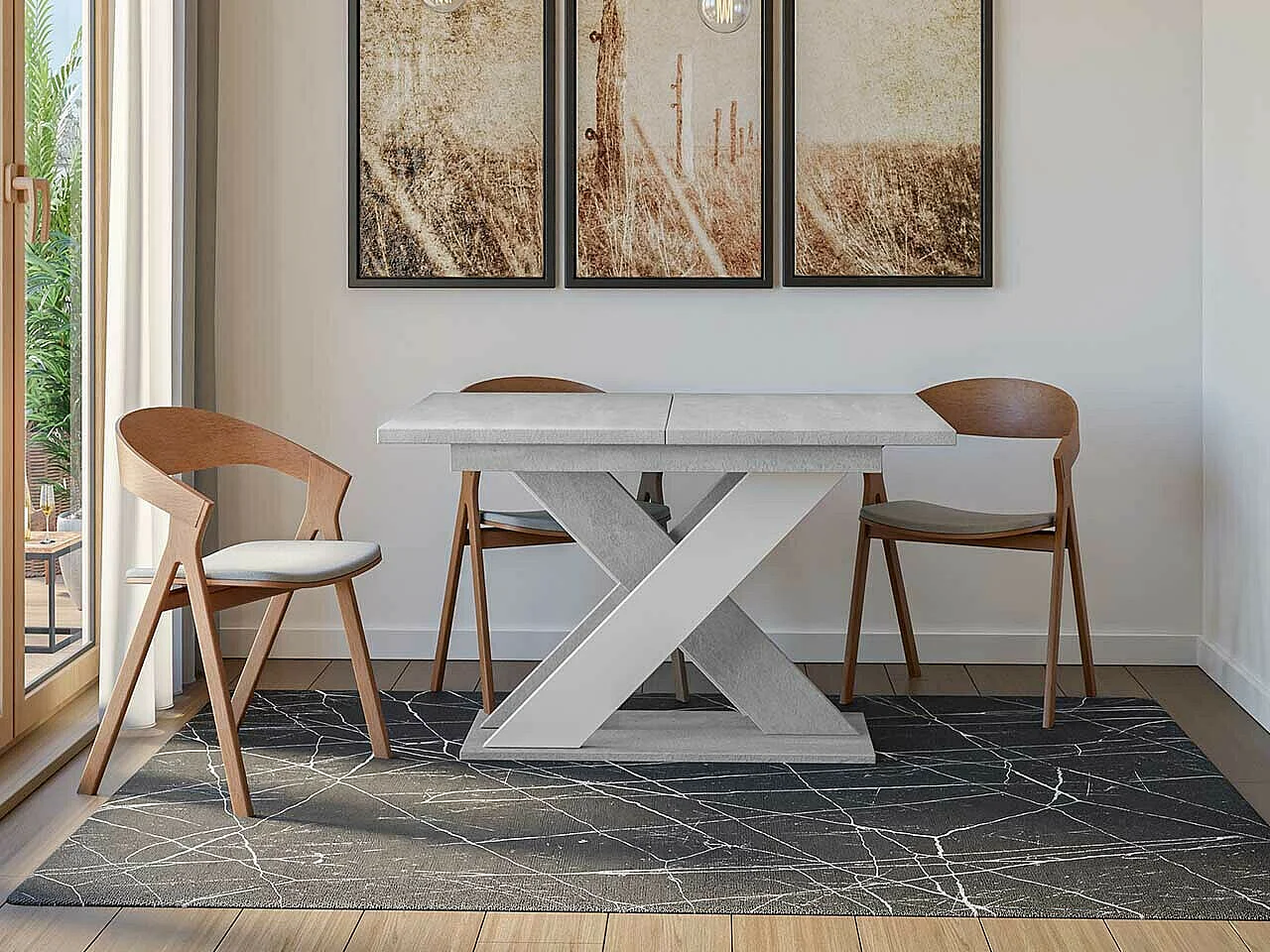 Mesa Goodyear 117, Blanco|Gris, 75x90x120cm, Alargamiento, Aglomerado laminado