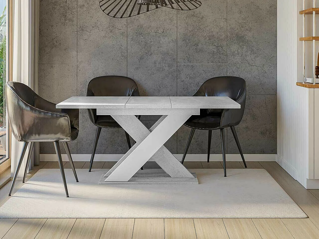 Mesa Goodyear 117, Blanco|Gris, 75x90x120cm, Alargamiento, Aglomerado laminado