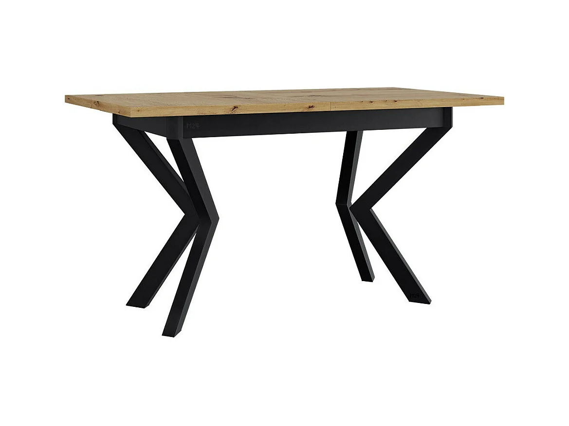 Table Victorville 328, Noir|Chêne Artisan, 79x80x140cm, Allongement, Stratifié, Métal