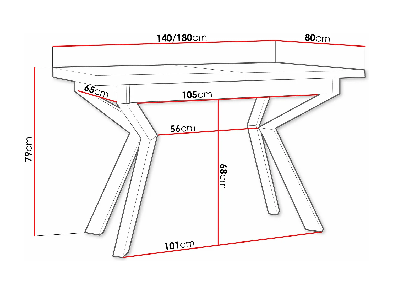 Mesa Victorville 328, Roble Artisan|Negro, 79x80x140cm, Alargamiento, Aglomerado laminado