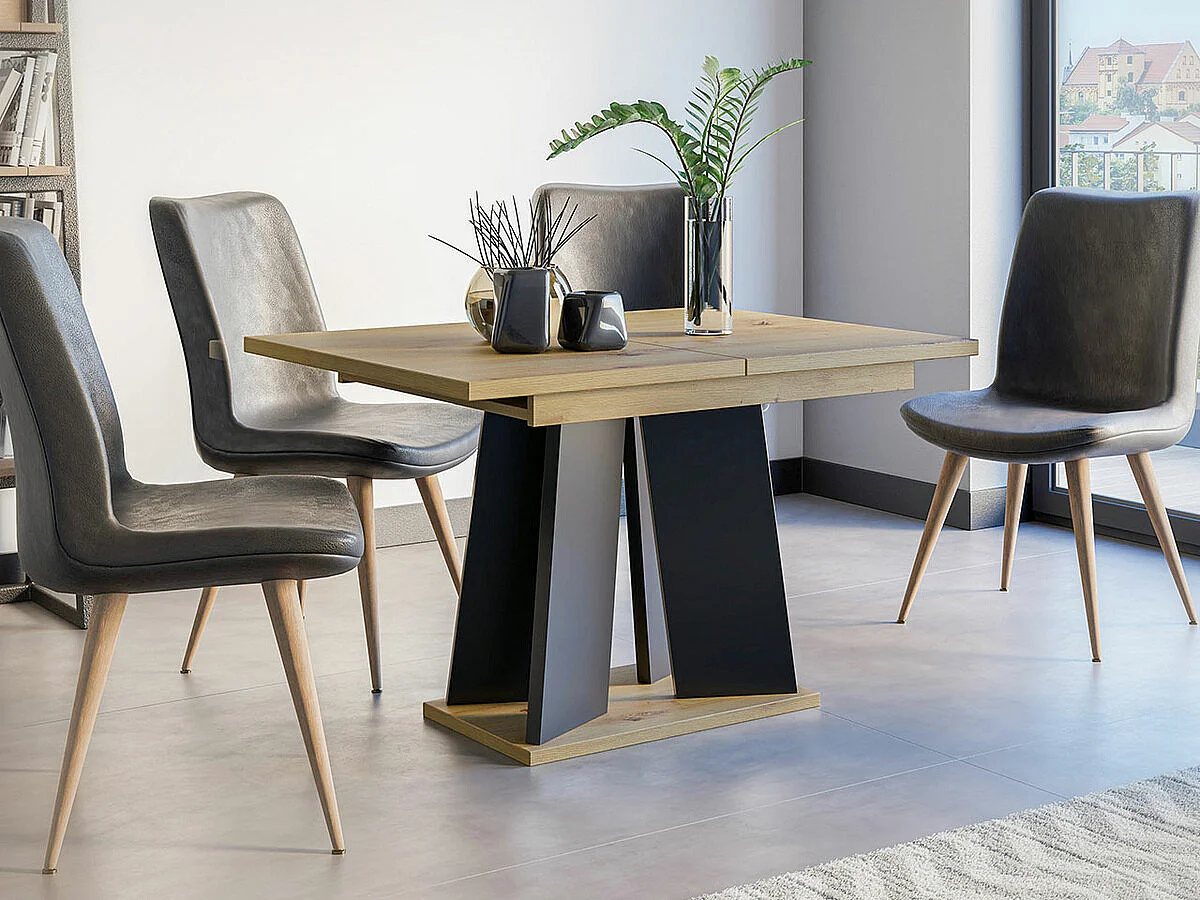 Table Goodyear 107, Chêne Artisan|Noir, 75x90x120cm, Allongement, Stratifié