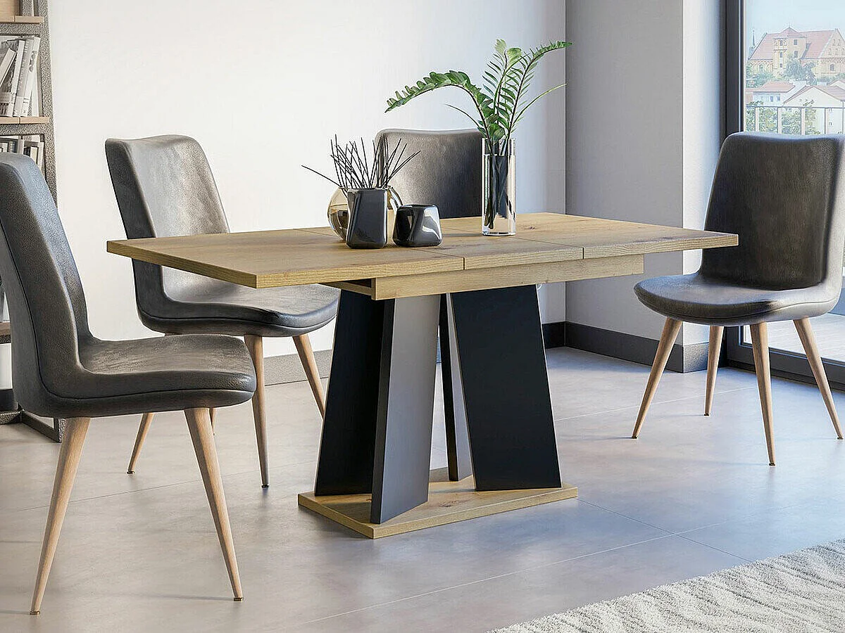 Table Goodyear 107, Chêne Artisan|Noir, 75x90x120cm, Allongement, Stratifié