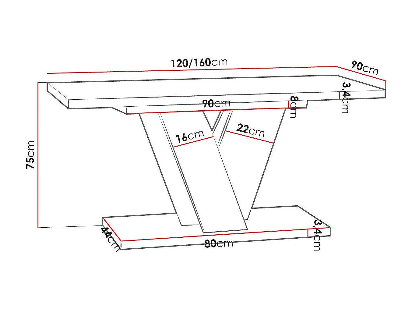 Table Goodyear 125, Blanc brillant|Gris, 75x90x120cm, Allongement, Stratifié