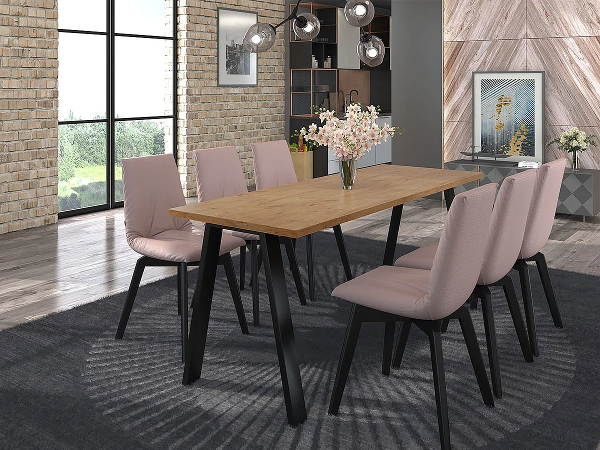 Mesa Tucson 142, Roble lancelote, 75x67x185cm, Aglomerado laminado, Metal
