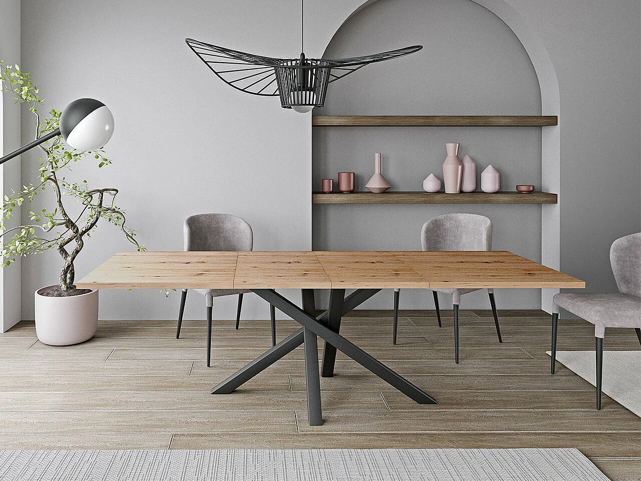 Table Stanton 146, Noir|Chêne Artisan, 75x90x160cm, Disponible, Stratifié, Métal