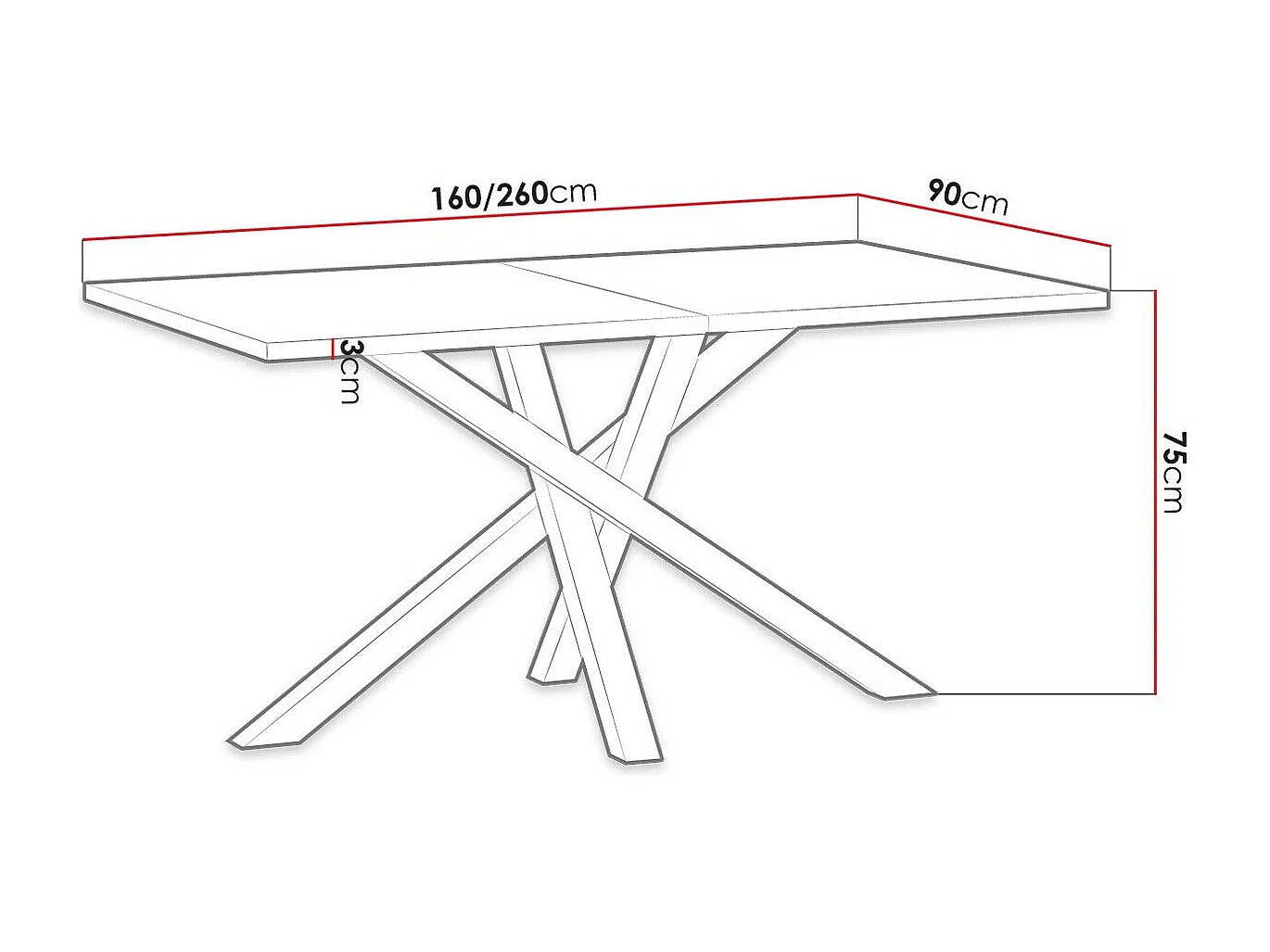 Table Stanton 146, Noir|Chêne Artisan, 75x90x160cm, Disponible, Stratifié, Métal