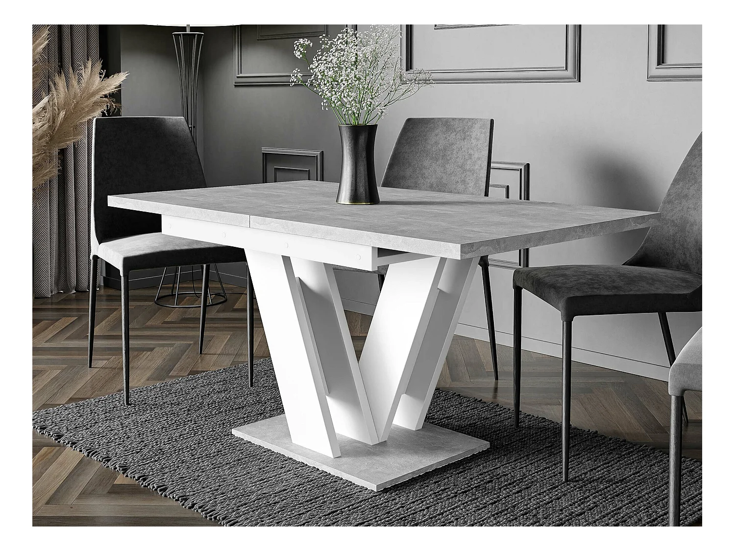 Mesa Goodyear 104, Hormigón|Blanco, 76x80x120cm, Alargamiento, Aglomerado laminado