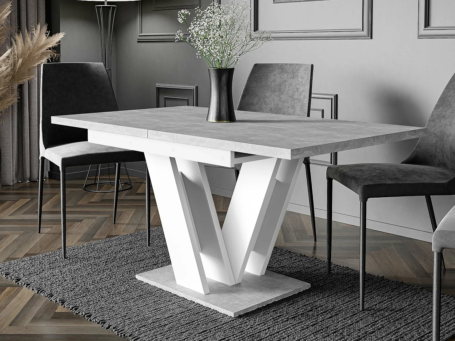 Table Goodyear 104, Béton|Blanc, 76x80x120cm, Disponible, Stratifié
