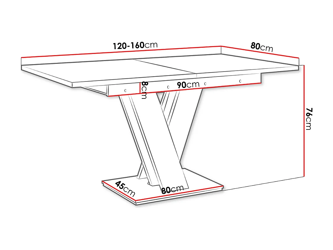 Table Goodyear 104, Béton|Blanc, 76x80x120cm, Disponible, Stratifié