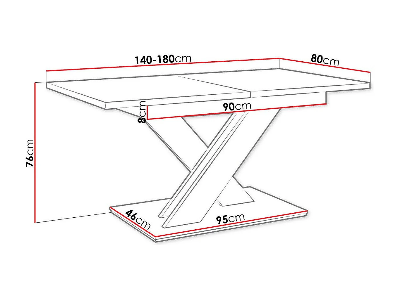 Mesa Goodyear 103, Blanco brillante|Roble Sonoma, 76x80x140cm, Alargamiento