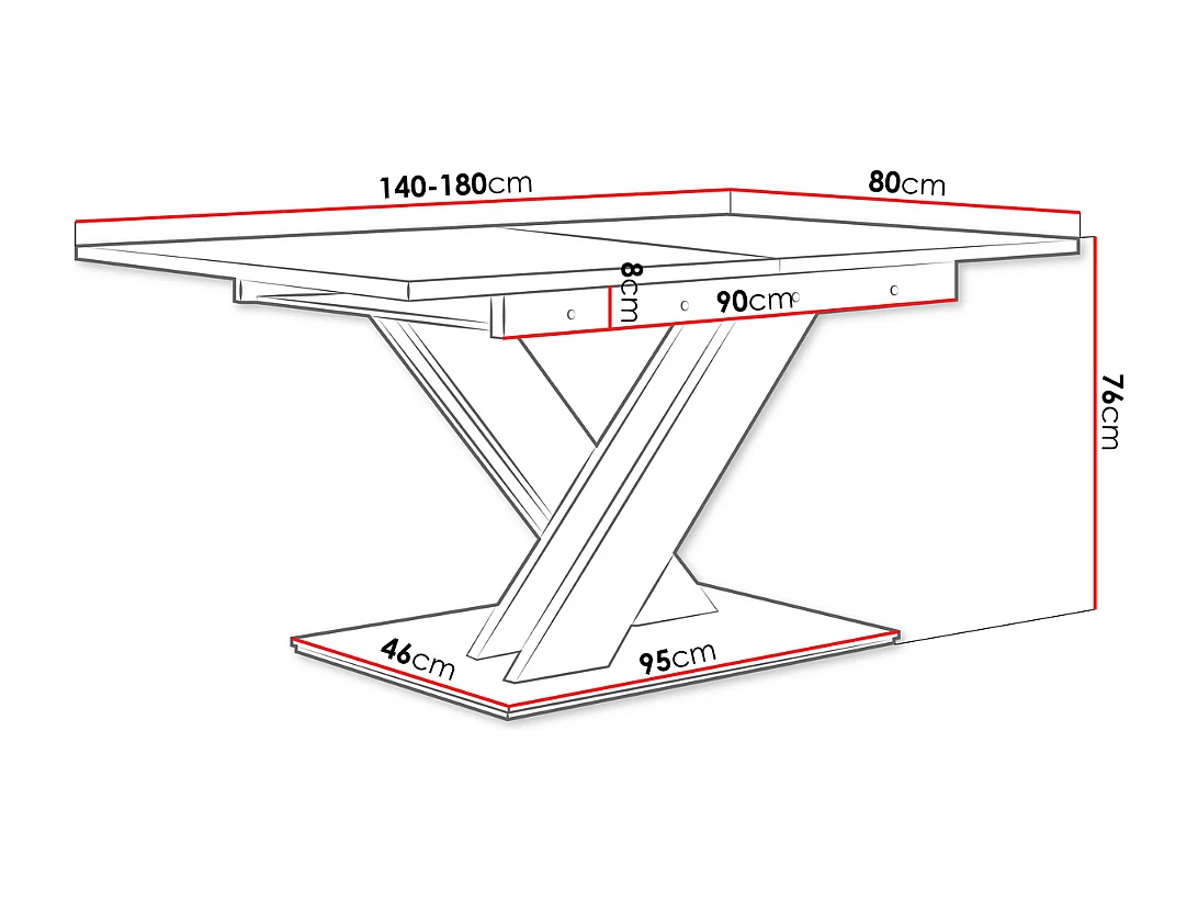 Mesa Goodyear 103, Blanco brillante|Roble Sonoma, 76x80x140cm, Alargamiento