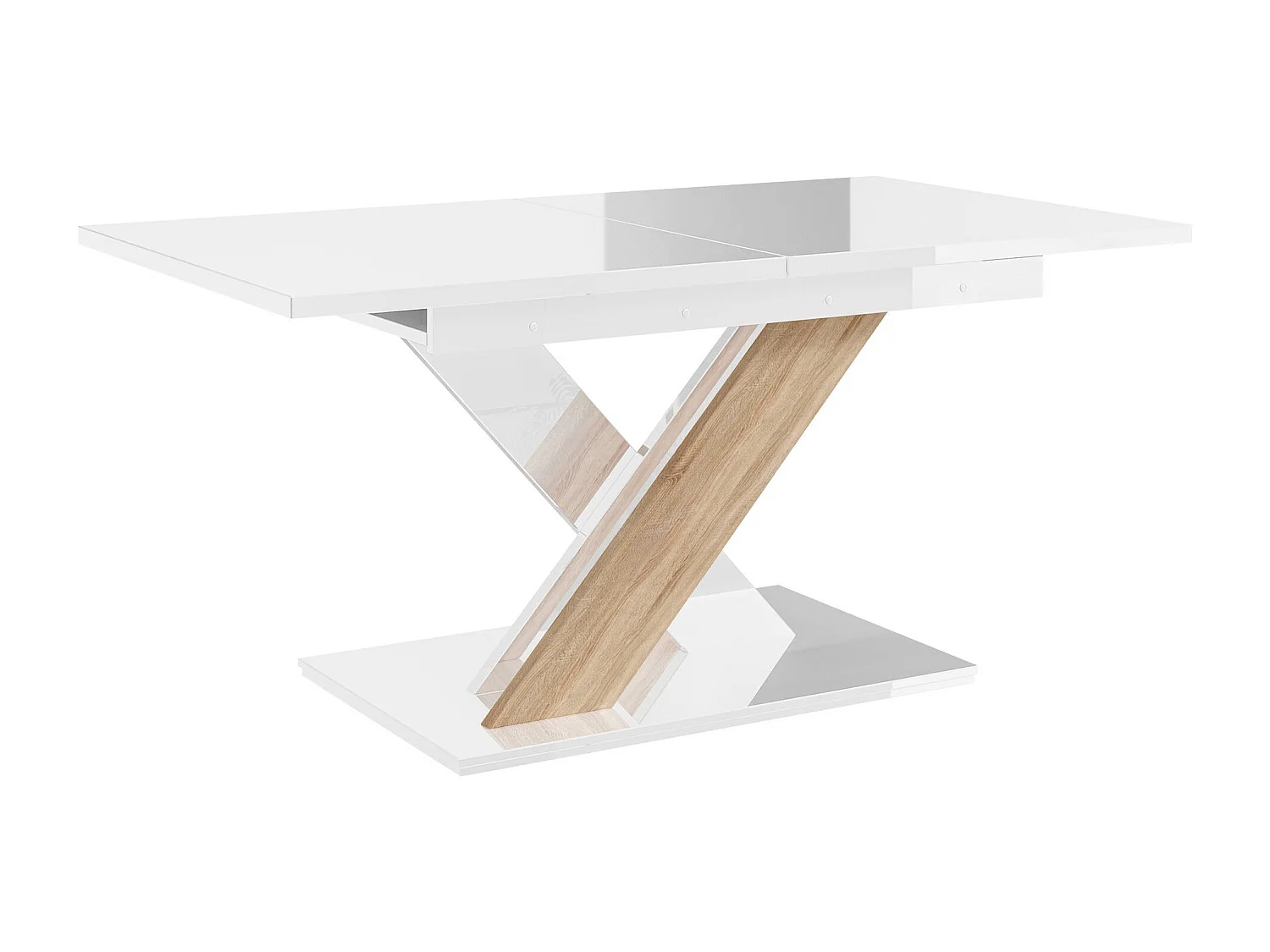 Mesa Goodyear 103, Blanco brillante|Roble Sonoma, 76x80x140cm, Alargamiento