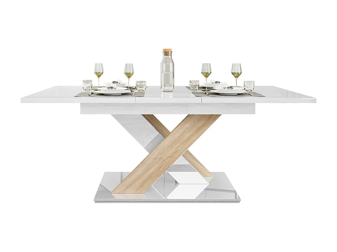 Mesa Goodyear 103, Blanco brillante|Roble Sonoma, 76x80x140cm, Alargamiento